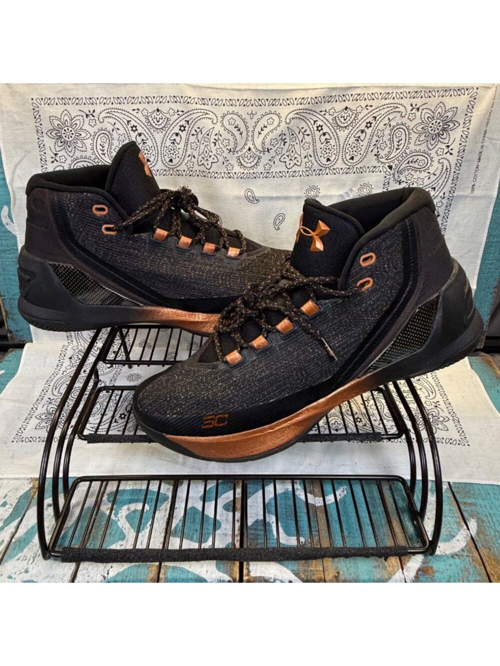 Under Armour Curry 3 Black/Copper Basketball Sneaker 1299665-001 Mens Sz 11 EUC